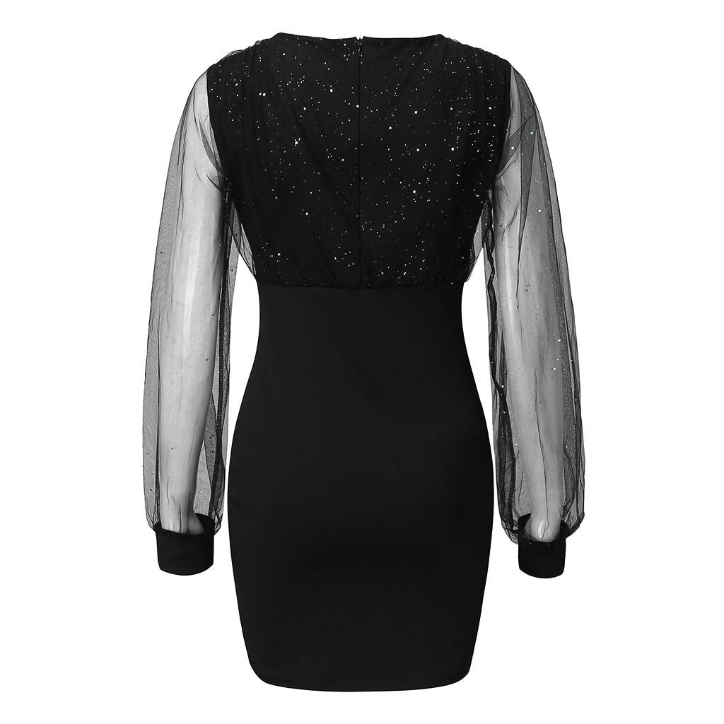 Mesh V-neck sequin dress