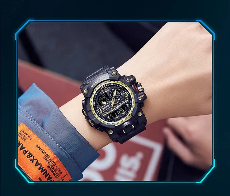 SANDA 3133  Student Electronic Wrist Clock Trendy Fashion Waterproof  Week Day Display Digital Analog Watch Alarm Mode Teenager