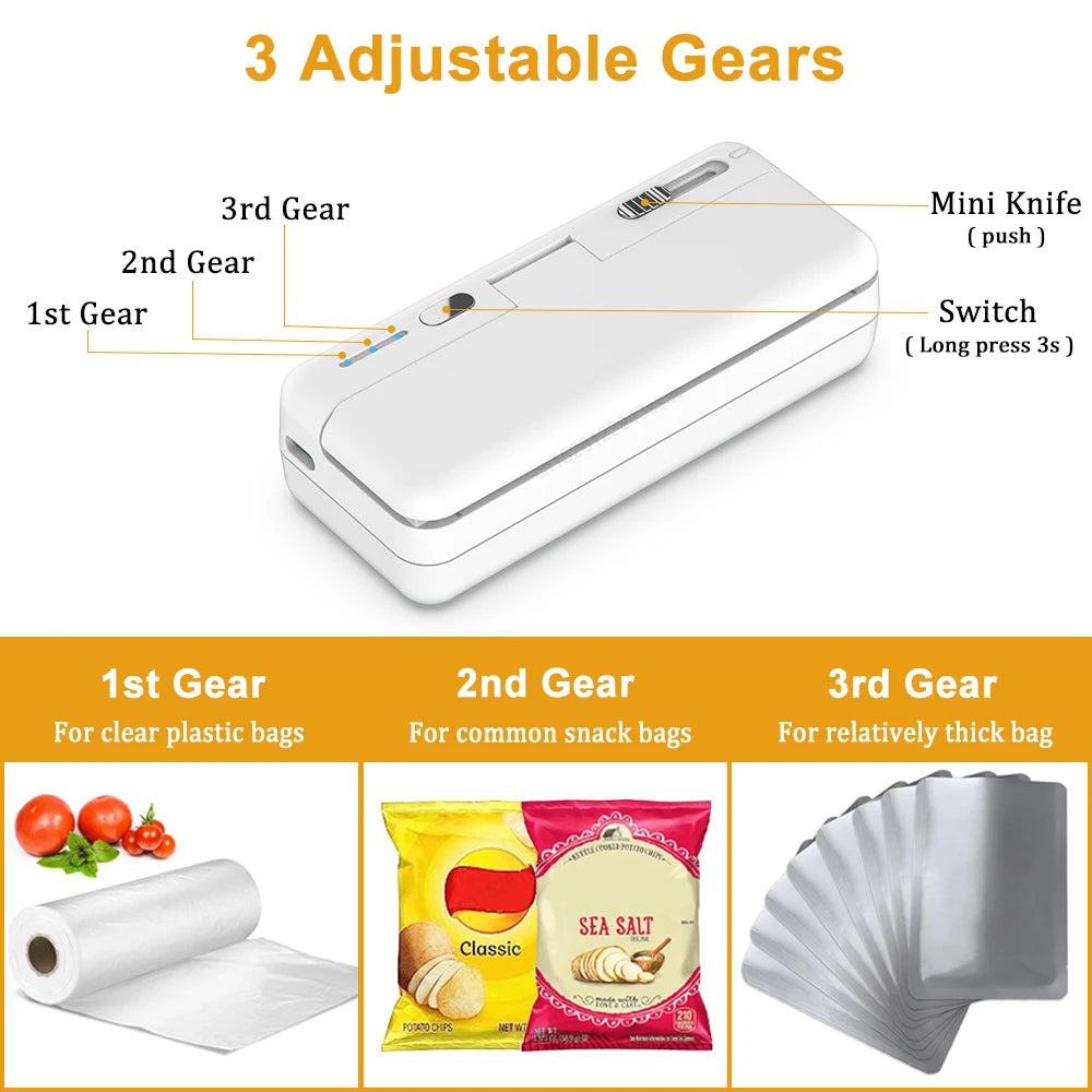 Mini Plastic Bag Sealer Heat Bag Sealing Machine Food Packaging Plastic Bags Sealer Clip Bag Handheld Rechargeable Heat Sealer