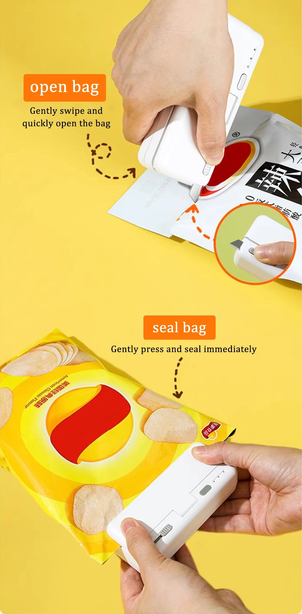 Mini Plastic Bag Sealer Heat Bag Sealing Machine Food Packaging Plastic Bags Sealer Clip Bag Handheld Rechargeable Heat Sealer