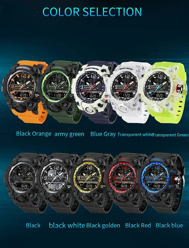 SANDA 3133  Student Electronic Wrist Clock Trendy Fashion Waterproof  Week Day Display Digital Analog Watch Alarm Mode Teenager