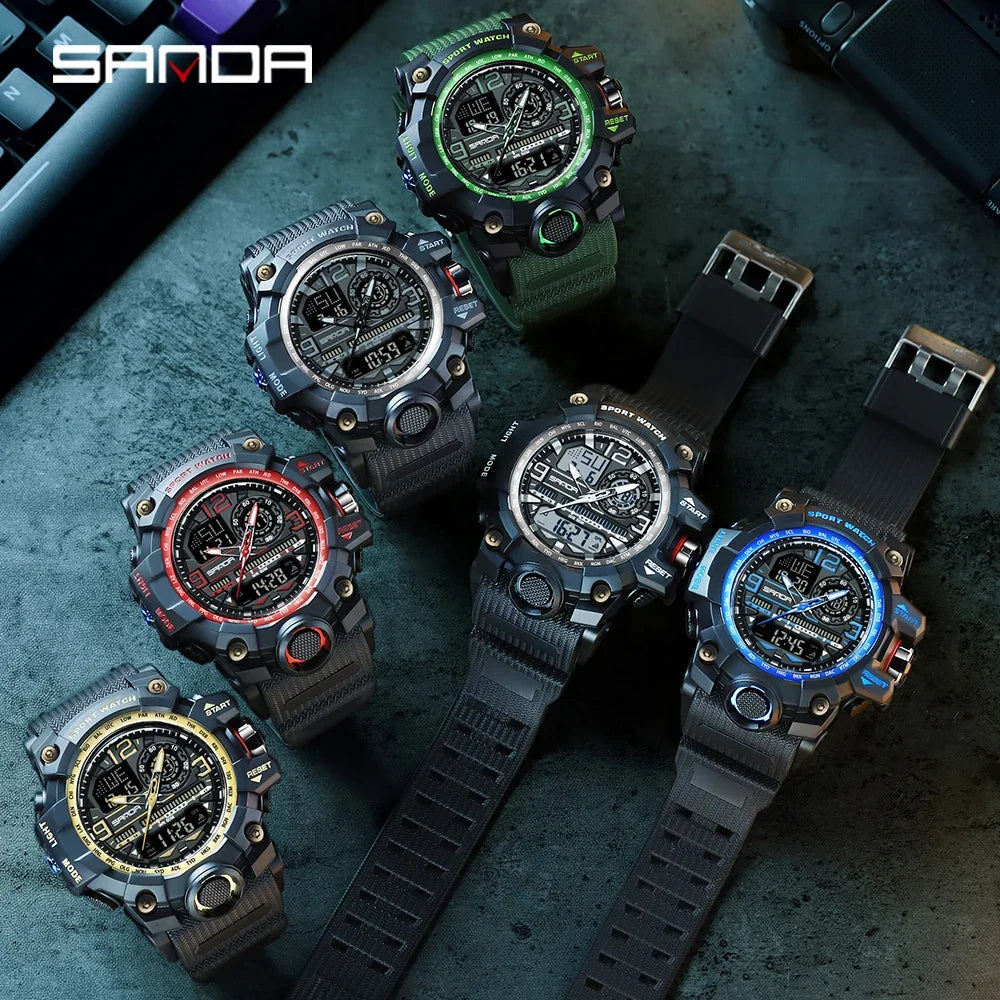 SANDA 3133  Student Electronic Wrist Clock Trendy Fashion Waterproof  Week Day Display Digital Analog Watch Alarm Mode Teenager