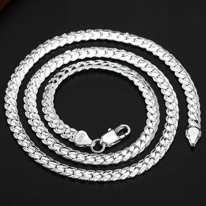 Kcrlp 925 Sterling Silver 6mm Side Chain 8/18/20/22/24 Inch Necklace For Woman Men Fashion Wedding Engagement Jewelry Gift