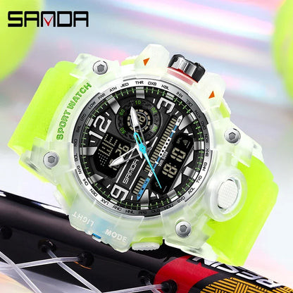 SANDA 3133  Student Electronic Wrist Clock Trendy Fashion Waterproof  Week Day Display Digital Analog Watch Alarm Mode Teenager