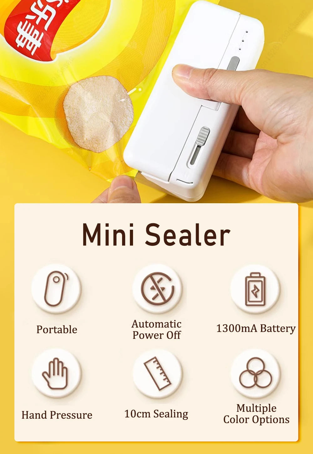 Mini Plastic Bag Sealer Heat Bag Sealing Machine Food Packaging Plastic Bags Sealer Clip Bag Handheld Rechargeable Heat Sealer